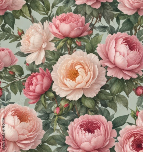 Vintage-inspired watercolor rose & peony bouquet  , pastel, petals