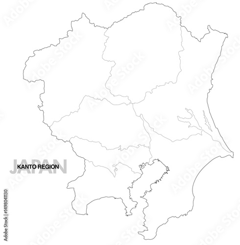 関東地方の白地図 県境有り