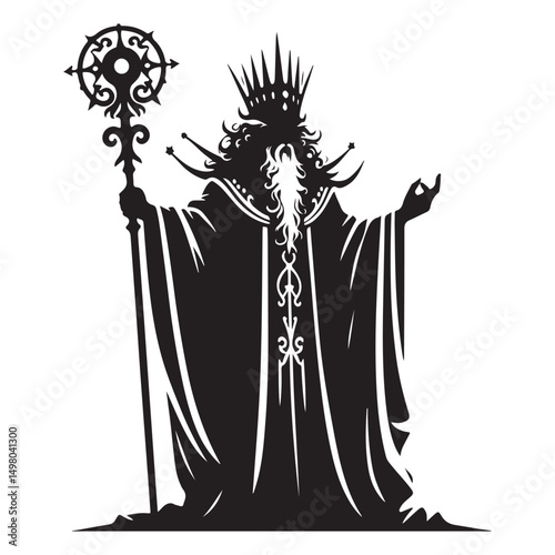 Evil King Holding a Staff Silhouette Dark Fantasy Illustration Art