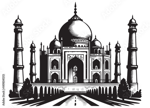 Taj Mahal India Monument Silhouette Architectural Landmark Illustration