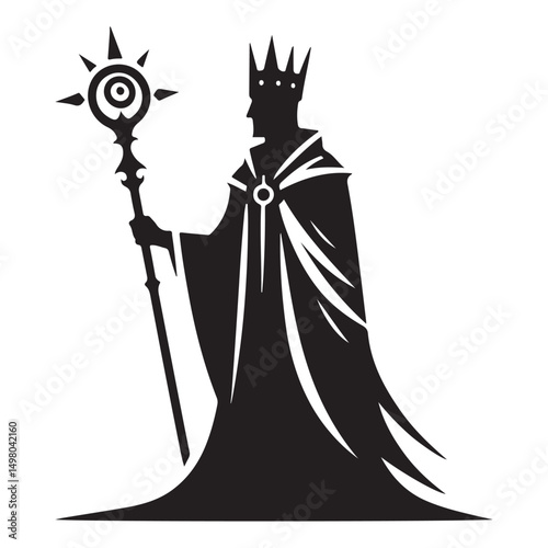 Silhouette King Holding Scepter Illustration Power Authority and Nobility