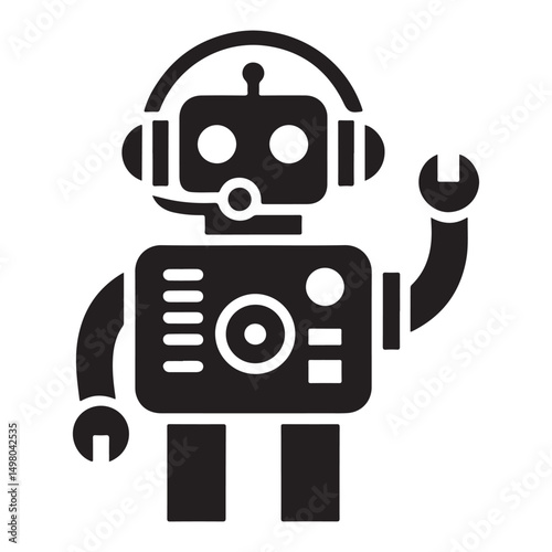 Friendly Robot Technician Silhouette Waving A Cheerful Mechanic