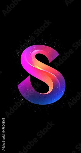 Neon 3D letter S with cosmic background.