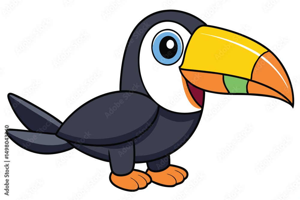Fototapeta premium Cartoon Toucan with Colorful Beak and Big Blue Eye Illustration