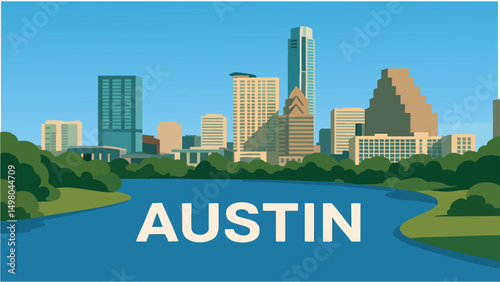 Austin Skyline with the Colorado River and Parks.eps