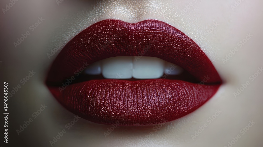 Fototapeta premium Bold red lips closeup: beauty and elegance in highdefinition detail