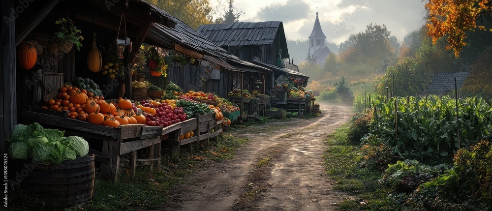 Fototapeta premium Rural autumn harvest market scene