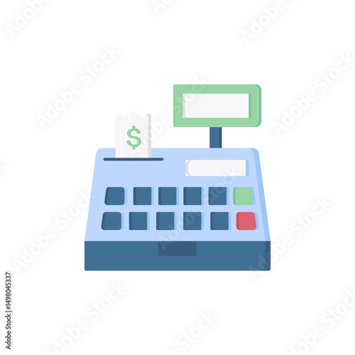 This uniquely designed shopping icon showcases an innovative cash register with a detailed receipt and vibrant digital display, symbolizing retail transactions and capturing consumer engagement