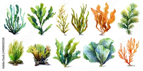 Watercolor Sea Plants and Corals Collection for Marine and Nature Designs