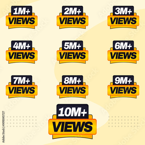 1 Million to 10 Million Views Celebration Badge Set – Social Media and YouTube Icons

