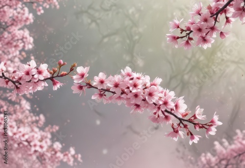 Delicate pink sakura petals drift on gentle breeze, soft focus spring background ,  flora,  macro,  japanese