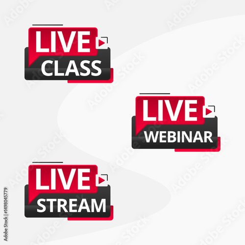 Live Class, Webinar, and Stream Vector Set – Online Learning and Broadcast Icons