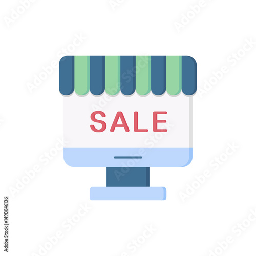 A colorful shopping icon symbolizing an exciting sale, with an attractive storefront design ideal for online retail promotions and marketing, effectively drawing in potential customers
