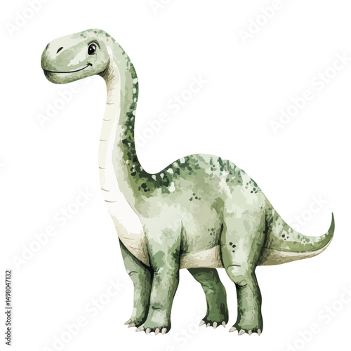 Cute WatercolorStyle Dinosaur with a Long Neck