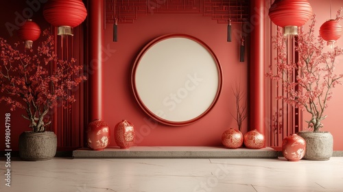 Chinese New Year display mockup with round frame