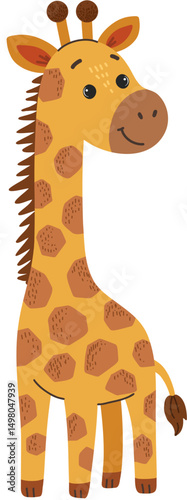 Giraffe wild savanna animal in hand drawn, doodle style. Suitable for educational materials, kids books and safari themed designs. White background.