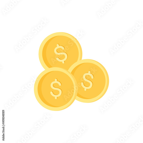 A memorable icon features three golden coins and bold dollar signs, representing shopping, finance, and ecommerce in modern digital design with vibrant colors and striking visual appeal