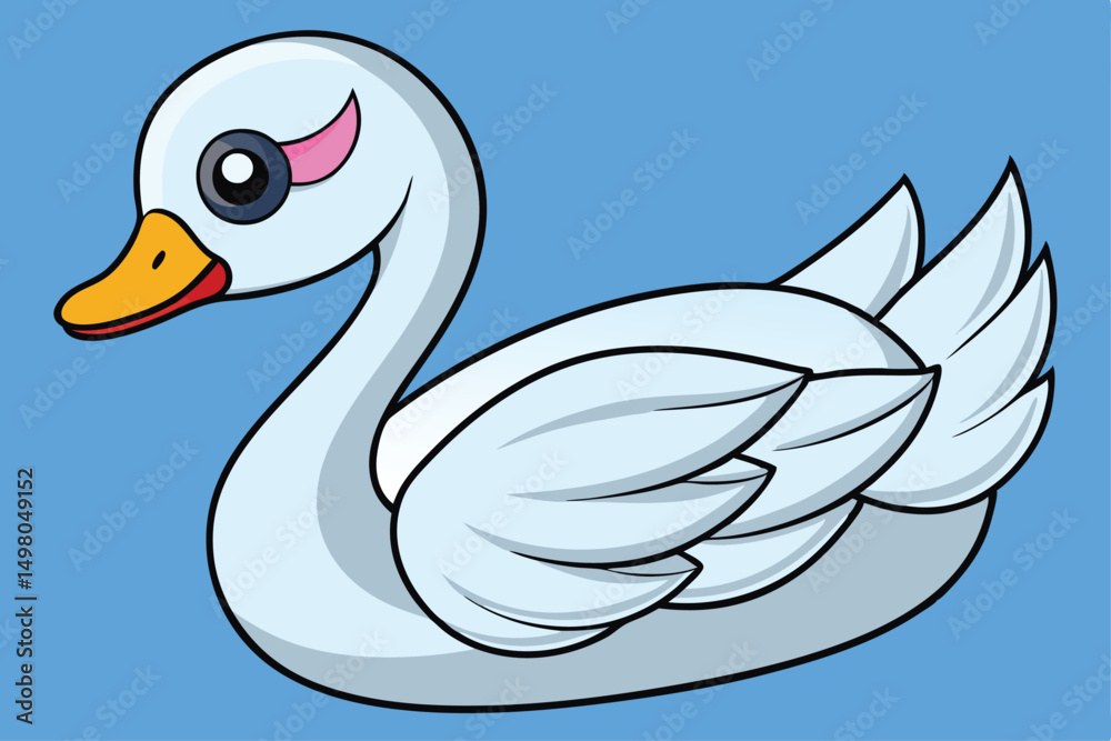 Cartoon Swan Illustration with Detailed Feathers and Yellow Beak on Light Blue Background Cartoon Swan Illustration with Detailed Feathers and Yellow Beak on Light Blue Background