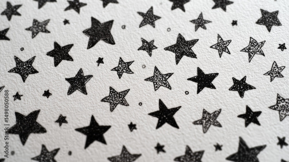 Fototapeta premium Hand-drawn black stars on white textured background