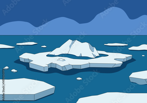 Iceberg floating in calm water under blue sky and clouds  
