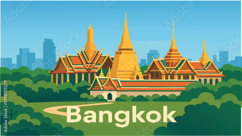 Bangkok's Grand Palace with Skyline and Greenery.eps
