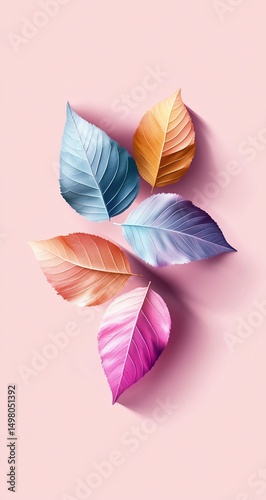 Pastel Leaves with Pink Background.