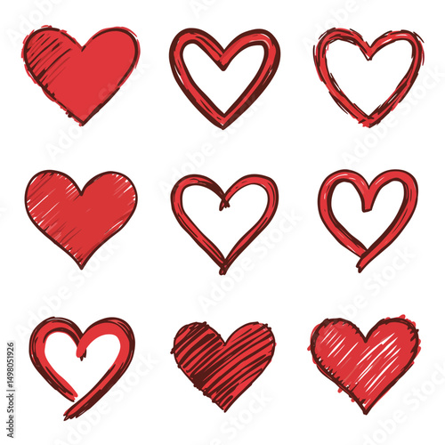 Red Heart Icon on white background. Set of love symbol for web site logo, mobile app UI design. Vector illustration flat style.