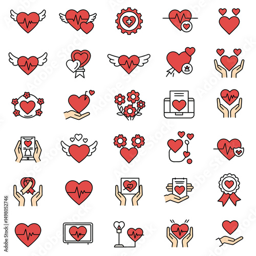 Red Heart Icon on white background. Set of love symbol for web site logo, mobile app UI design. Vector illustration flat style