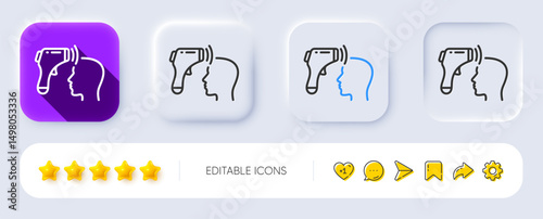 Electronic thermometer line icon. Neumorphic, Flat shadow, 3d buttons. Temperature scanner sign. Fever measuring symbol. Line electronic thermometer icon. Social media icons. Vector