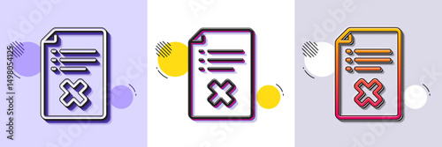 Reject file line icon. Halftone dotted pattern. Gradient icon with grain shadow. Decline document sign. Delete file. Line reject file icon. Various designs. Vector