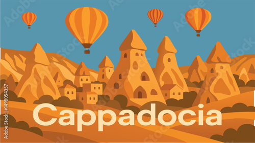 Cappadocia's Hot Air Balloons Over Rock Formations.eps