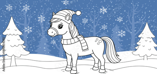 christmas themed coloring picture horse animal. you can print it on standard