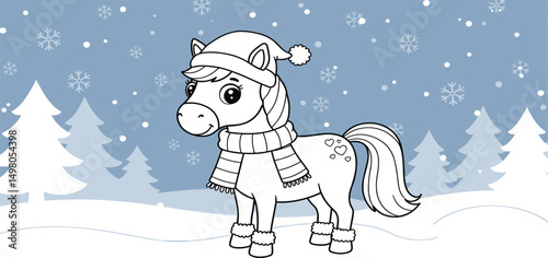 christmas themed coloring picture horse animal. you can print it on standard