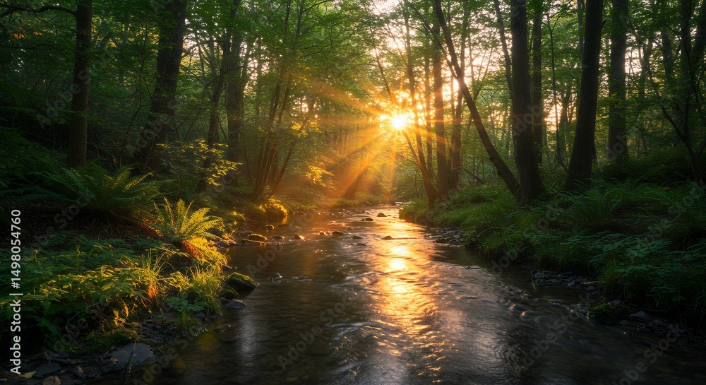 Obraz premium Forest River at Sunset