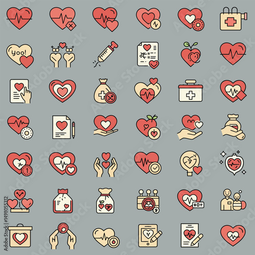 Red Heart Icon on white background. Set of love symbol for web site logo, mobile app UI design. Vector illustration flat style