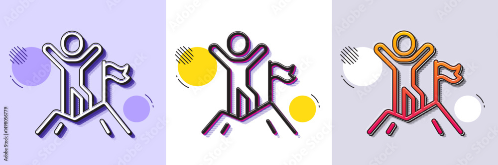 Fototapeta premium Leadership line icon. Halftone dotted pattern. Gradient icon with grain shadow. Person with flag sign. Business skill symbol. Line leadership icon. Various designs. Vector