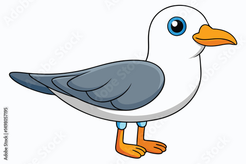 Cartoon Seagull with Blue Eyes and Orange Beak Illustration for Children