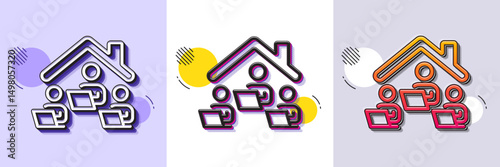 Obraz na płótnie Work at home line icon. Halftone dotted pattern. Gradient icon with grain shadow. Teamwork sign. Remote office symbol. Line work home icon. Various designs. Vector w salonie