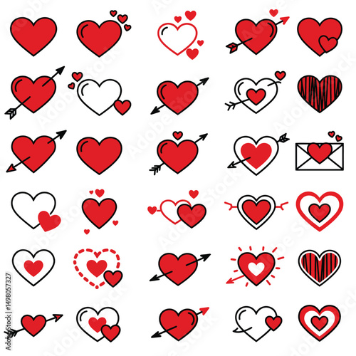 Red Heart Icon on white background. Set of love symbol for web site logo, mobile app UI design. Vector illustration flat style