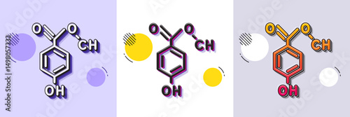 Obraz na płótnie Chemical formula line icon. Halftone dotted pattern. Gradient icon with grain shadow. Chemistry lab sign. Analysis symbol. Line chemical formula icon. Various designs. Vector w salonie