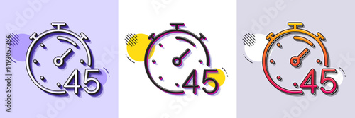 Obraz na płótnie Timer 45 minutes line icon. Halftone dotted pattern. Gradient icon with grain shadow. Stopwatch time sign. Countdown clock symbol. Line timer icon. Various designs. Vector w salonie