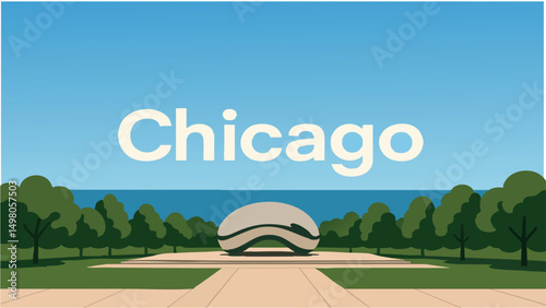 Chicago's Millennium Park Framing Lake Michigan.eps