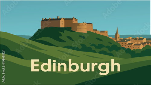Edinburgh Castle with Rolling Green Hills.eps