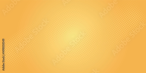 Yellow orange halftone pattern. Retro comic gradient background. Square pixilated dot cartoon texture. Pop art faded gradient pattern