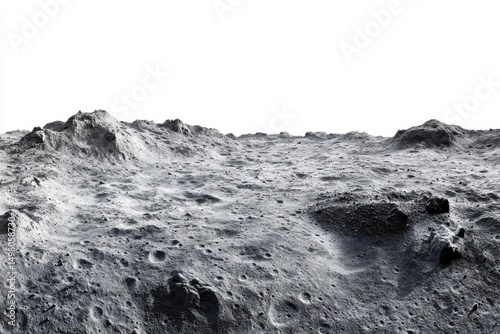 Lunar surface with craters and hills on white background