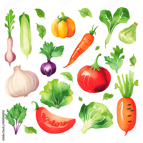 Watercolor Vegetables Collection – Fresh Organic Veggies ,ai