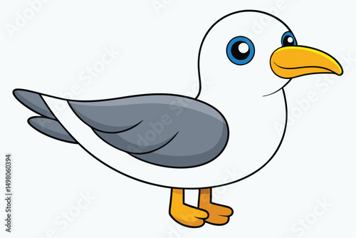 Cute Cartoon Seagull Character Illustration with Blue Eyes and Yellow Beak and Feet