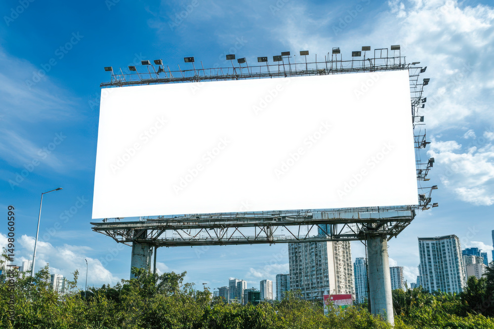 Fototapeta premium Blank billboard against a cloudy blue sky