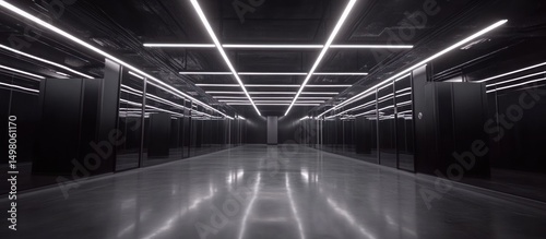 Sleek server room interior with illuminated ceiling