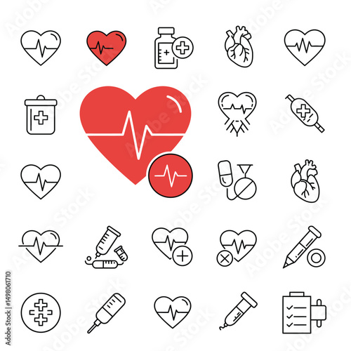 Red Heart Icon on white background. Set of love symbol for web site logo, mobile app UI design. Vector illustration flat style